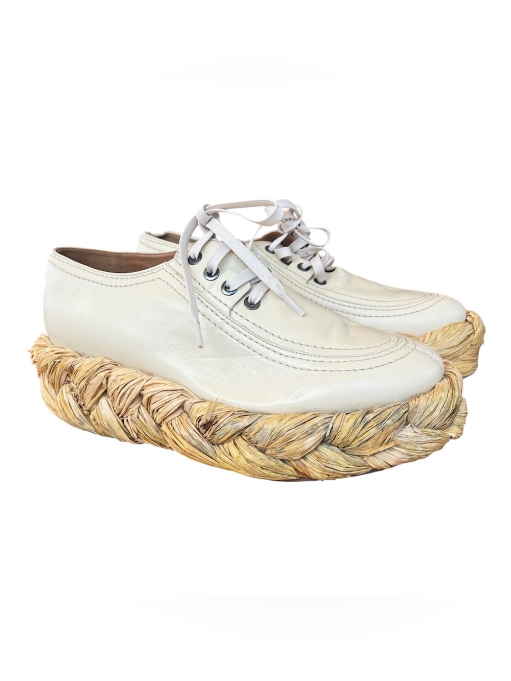 Robert Clergerie Lozy Platform Oxford Shoes Braided Raffia Sole Size 38.5 US8.5